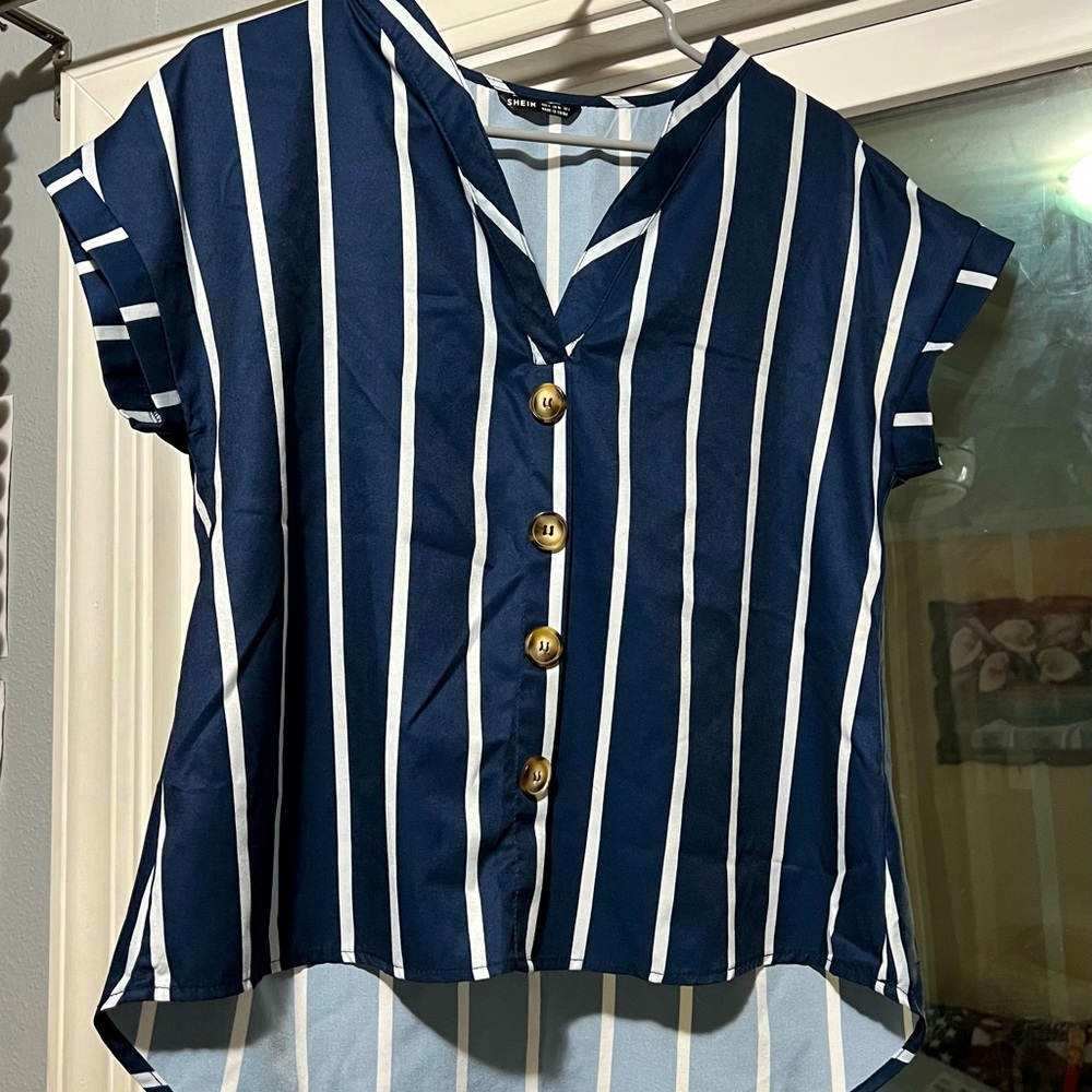 Blue and white striped SHEIN blouse, worn twice. US 4 size small.